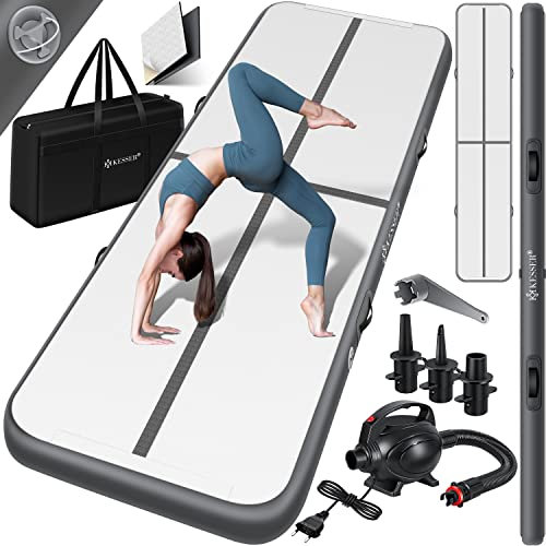 KESSER® Turnmatte Aufblasbar Airtrack Fitness-Matte Gymnastikmatte | inkl. Tragetasche & elektr. Luftpumpe | Yogamatte, Tumbling Matten, Trainingsmatte (Anthrazit, 500 x 100 x 10 cm)