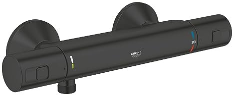 GROHE Precision Start Mezclador termostático para ducha QuickFix (montaje en pared, ahorro de agua, botón de seguridad a 38 °C), Negro mate 345942430