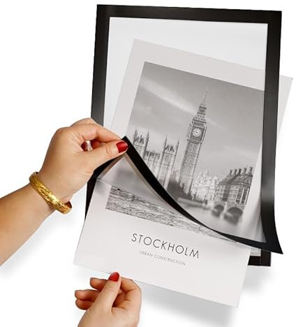 LMG Germany 10 Stück Magnetrahmen, DIN A4, gerundete Ecken, Nicht Permanent selbstklebend, Inforahmen, Dokumententasche, Magnetverschluss, Schwarz