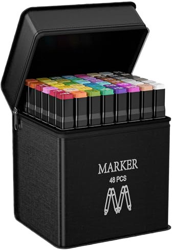AOMEES Filzstifte 48+4 Farben Marker Set, Alkohol Permanenter Marker Set, Graffiti Stifte Fettige Marker Schnell Trocknende, Twin Tip Marker Stifte Set für Manga, Malerei, Zeichnung