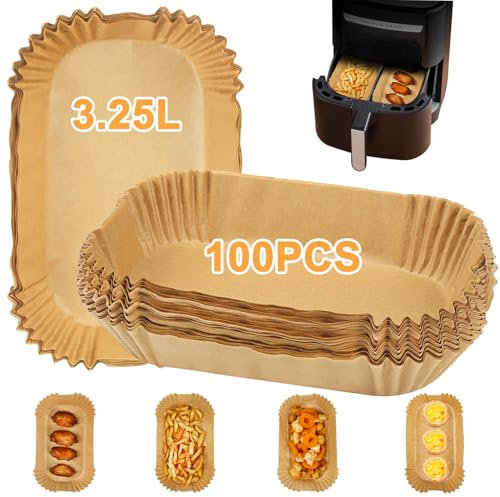 YQL 100Pcs Air Fryer Liners for Tefal Easy Fry XXL 2In1 Digital Dual Air Fryer 3.25L X2 Drawer, Disposable Air Fryer Accessories Parchment Paper, | 8.2in x 4.3in x 2in | Non-Stick Loaf Tin Liners 2lb