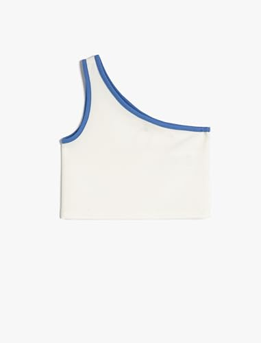 Koton Girls's One Shoulder Tank Top Textured Color Kontrast Shirt, Vit (00), 9-10 År