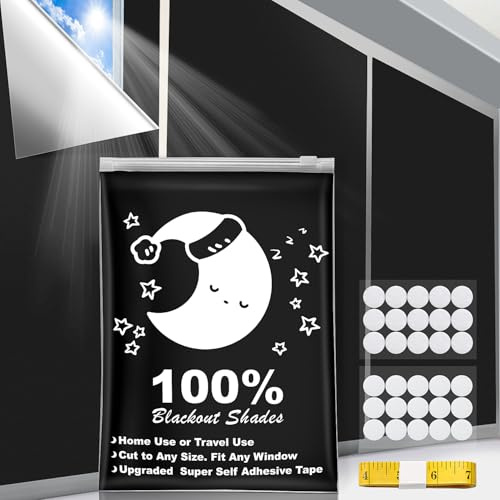 Portable Blackout Curtains (79 x 57), 100% Portable Blackout Blinds with 15 Pair Hook & Loop Tabs Stick-on, Temporary Shades for Baby/Travelers/Bedroom