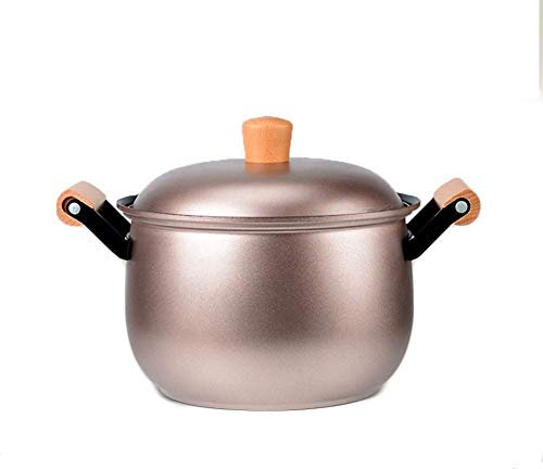 Cocotte haute antiadhésive et couvercle en verre, marmite à soupe, cocotte en fonte, base en aluminium, poignée en hêtre, grande capacité – Convient pour plaque à induction/céramique, 24 cm, Meta