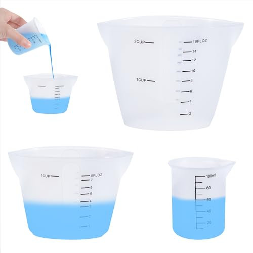 Misurini in Silicone 100ml/250ml/500ml Misurino in Silicone con Scala Trasparente Antiaderenti Tazze di Miscelazione per Fai da Te Artigianato Laboratorio Cucina 3 Pezzi