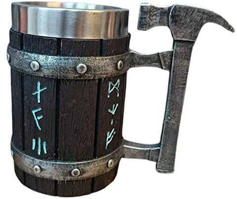 LIFKOME Boccale Da Birra in Legno Design Vintage Con Manici in Acciaio Inossidabile E A Prova Di Perdite