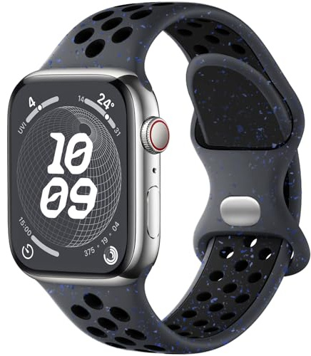 Upeak Sport Strap Compatible with Apple Watch Strap 45mm 44mm 42mm 49mm, Breathable Recycled Silicone Colorful Flakes Band, for iWatch Strap Ultra 2 SE Series 9 8 7 6 5 4 3 2 1, L, Charcoal/Black