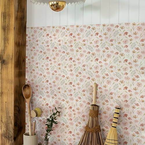 Alwayspon Tile Sticker, 25PcsX20cm/8inch Pink Flowers Self Adhesive Stick on Tiles Transfer Sticker for Bathroom Kitchen, Splashback, Peel and Stick Vinyl Floor Wall Tiles Sticker