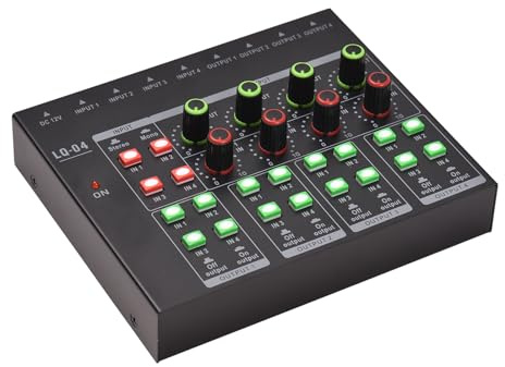 summina Kopfhörerverstärker 4-Kanal-Stereo-Kopfhörerverstärker 4-Kanal-Audiomixer, tragbarer Kopfhörerverstärker, leichter Lautstärkeregler mit 5-V-Stromschnittstelle, Kopfhörermixer für Gitarre, TV,