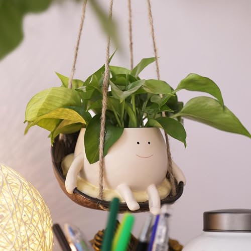 porlik Macetero dulce de resina con cabeza de flor para plantas de interior y exterior, maceta suculenta única, ideas de regalo para madre y apreciación Navidad con orificio de drenaje (silla móvil)