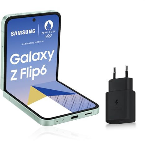Samsung Galaxy Z Flip6, Smartphone Android 5G avec Galaxy AI, 256 Go, Chargeur secteur rapide 25W inclus, Smartphone déverrouillé, Vert d'eau, Version FR