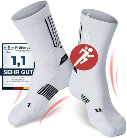 CORE GORIMO - Laufsocken Kompression - Anti-Blasen Schutz - Kompressionssocken Damen & Herren zum laufen, running und beim Sport (45, 48, Weiß)