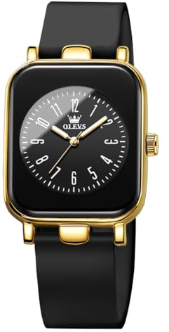 OLEVS Damen Modeuhr Casual Quadratisch Minimalistische Armbanduhren Leuchtende Wasserdicht Silikon Gurt Leichte Quarzuhr für Damen