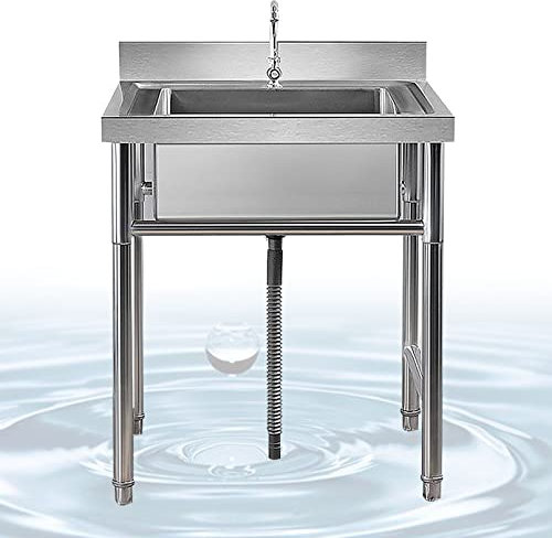 GLMGBP 1-Fach-Spüle aus Edelstahl für gewerbliche Küchen mit Wasserhahn, freistehendes Spülbecken, Einzelbecken, Waschwanne für Innen- und Außenküche, Restaurant, Garage