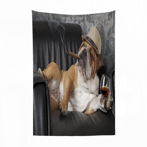 EYLOZS Kuscheldecke flauschig & super weich - hochwertige Fleecedecke auch als Wohndecke,Sofadecke & Wohnzimmer geeignet,Bulldog, humorvolles Foto eines Herrn, der mit einem Glas Getränk auf 150x200cm