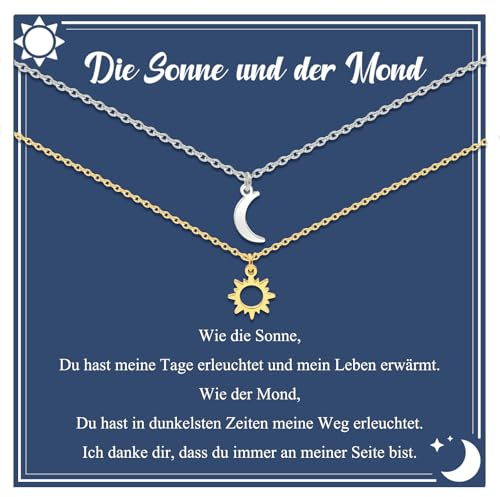 CheersLife Sonne Mond Halskette Beste Freund Geschenke, Freundschaftskette Schwestern Geschenk Kette für Freundin, Weihnachten Geburtstag Geschenke für Freundin Schwestern Paare Mädchen Damen