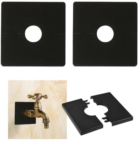 EnixwH Pack of 2 Pipe Covers, PVC Square Rosette Shower Fitting, Self-Adhesive Pipe Plate Covers, Square Pipe Wall Covers for 28 mm Diameter Pipe Decoration (Black)