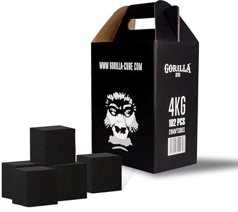 Gorilla Cube 28mm - 4 kg | Nachhaltige Kokosnuss-Bio-Naturkohle mit Extrem Langer Brenndauer | Hochwertige Kokosnusskohle für Wasserpfeife & Grill