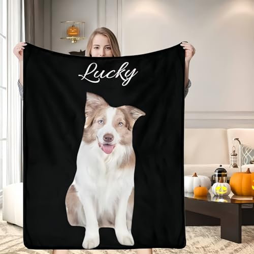 Drawelry Personalisierte Haustier Decken mit Hund Katze Foto Namen Drucken Kuscheldecke Maschinenwaschbar Sofa Bett Hundedecke Katzendecken Weihnachts Geschenke für Frauen, Männer Hundeliebhaber (D3)