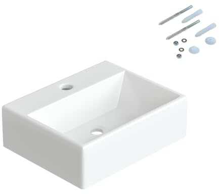 YAKE Aufsatzbecken Keramik Aufsatzwaschbecken 38,5x 30,5x 12cm rechteckig Bad Waschplatz Waschbecken Handwaschbecken klein Gäste wc weiß Design mit Wasserhahnloch