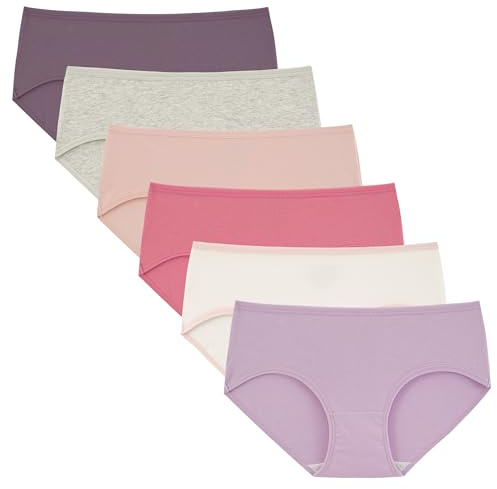INNERSY Teen Girls Knickers Soft Panties for Teenager Comfy Hipster Briefs Cotton Underwear 6 Pack (L-UK 14 Girls, Pink Purple Collection/1 White/1 Grey)