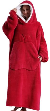lmoikesz Winter Wearable Blanket Long Hoodie Blanket Fleece Womens oodie Stay Warm Pocket Hooded Blanket Soft Sleeve Blanket for Women Men (Red)
