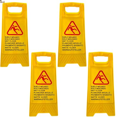 BricoLoco.com Cartello segnale pavimento bagnato. Avvertenza pericolo di pavimento bagnato, bagnato, lavato, scorrevole o scivoloso. Testo multilingue in spagnolo più 6 lingue (4)