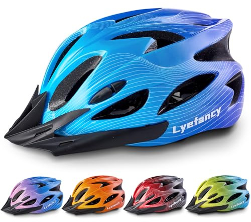 Kids Bike Helmet, Lyefancy Kids Helmet for 3-14 Years Old Boys Girls, Children Adjustable Helmet 50-59cm for Bicycle Scooter Skating Cycling with Visor (Blue)