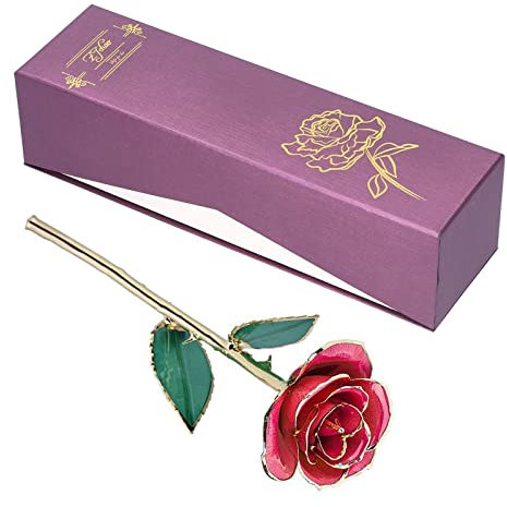RIZGHWOY Mit 24 Karat Roségold Vergoldete Echte Konservierte Rose Mit Langem Stiel Als für Mutter, Ehefrau und Tochter
