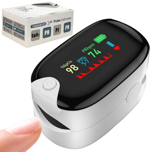 Oxygen monitor finger adults - Pulse oximeter - Finger Oxygen SpO2 Saturation Monitor with LED Display,Heart rate monitor Accurate Fast Easy (White)