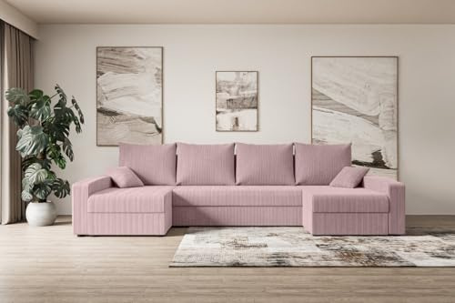 ALTDECOR Ecksofa mit Schlaffunktion U-Form Alesia-U 301x140x90 - Rosa | Corner Sofa Bett Eckcouch Couch Wohnlandschaft Cauchsofa