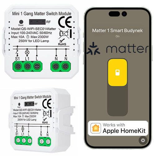 Sone Smart One Matter Relais Schalter – WLAN Lichtschalter Unterputz 2300W – HomeKit Switch Kompatibel – Smart Home Relais 230V für LED – Timer, Szenen, Tuya, HomePod