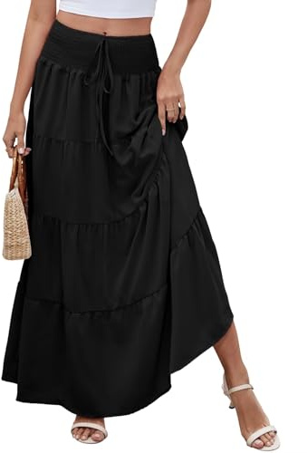 Kfnire Rock Lang Damen 2 in 1 Sommerrock Elastische Taille und Elegante Strandrock Geeignet für Lässige Strandszenen (Schwarz,S)