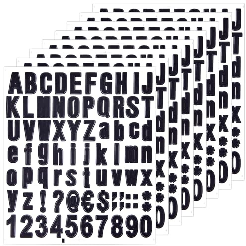Lettera Vinile Autoadesivo 8 Fogli Adesivi Numeri Alfabeto Decalcomania Decorazioni Set Nero per Fai da Te Casa Segno Porta Automobili Laurea Finestre Indirizzo