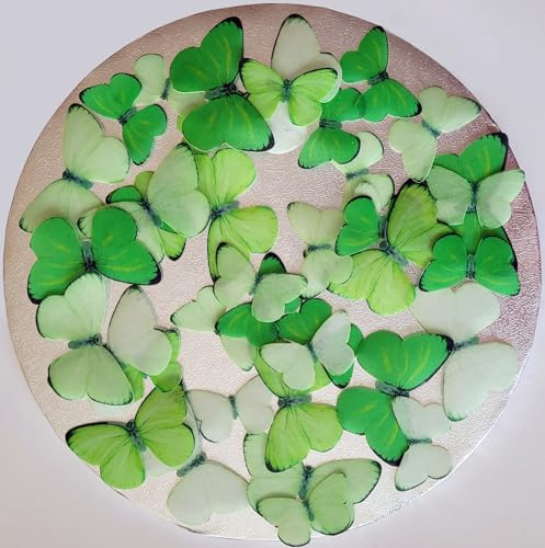 Anglesit Pre-Cut Beautiful Gradient Green Mixed Size Butterflies Edible Rice Wafer Paper Cupcake Toppers Cake Decorations Birthday Wedding Party Celebration (Green)