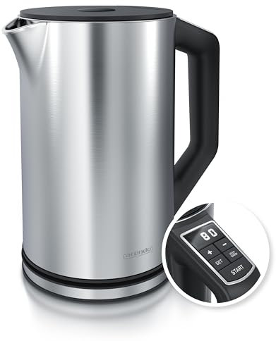 Arendo - Electric Kettle 1.5 L Cordless 2200W, Energy Saving, Temperature Control 40°C - 100°C, Keep Warm, BPA free No Plastic, Fast Boil Auto Shut-Off, Silver Brushed Stainless Steel