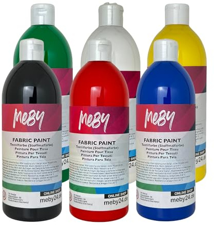 Lot de peinture textile (6 couleurs x 500 ml) – Peinture pour tissus clairs, résistante au lavage et fixable au repassage (lot de 6 couleurs)