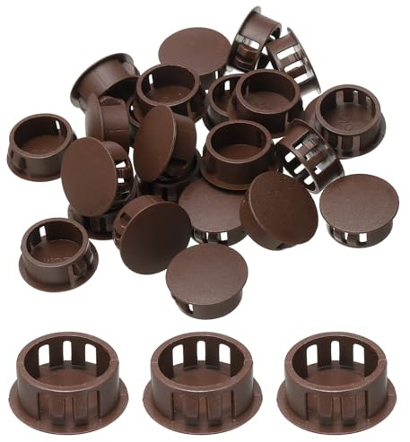 sourcing map 25pcs Nylon Plastic Hole Plugs, 4/5(20mm) Round Drill Screw Hole Plugs Covers Knockout Locking Plastic Plugs Insert End Caps for Kitchen Cabinet Furniture, Dark Brown