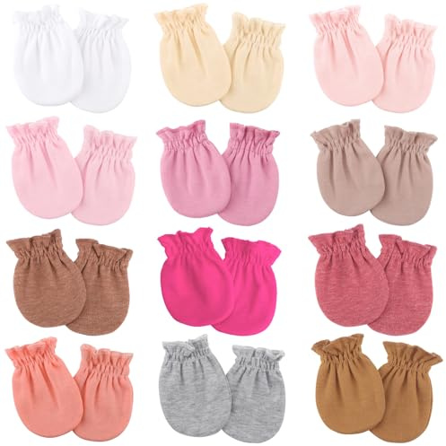 BQUBO 12 Pairs Baby Mittens Newborn Infant Toddler Mittens No Scratch Cotton Elastic Wrist Gloves Hypoallergenic for Baby Boys Girls 0-6 Months
