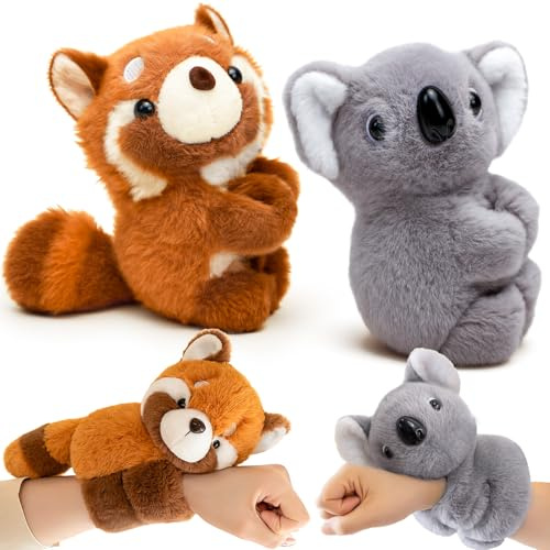 2 Stück Plüsch Koala Roter Panda Schnapparmband(20cm) Kinder Spielzeug ab 3 Jahre,Koala & Roter Panda Kuscheltier, Animal Slap Bracelets Geschenke für Mädchen Junge