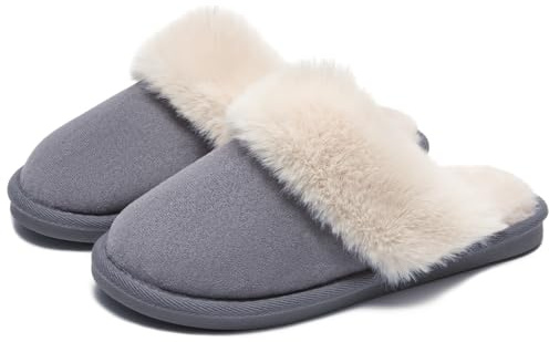 Misolin Tofflor Kvinnor Mäns Vintervärme Med Memory Foam Mjuk Platt Plysch Tofflor Halkfri Bekväma Tofflor Inomhus Utomhus, Skiffergrå 38.5/40 EU=CN 280mm