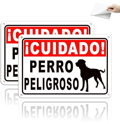 TAKULA Cartel Perro Peligroso 22x15 cm Pack 2 Reflectante Impermeable | Material antirreflectante e impermeable. Advertencia para perros peligrosos. Ideal para portones, vallas y exteriores.