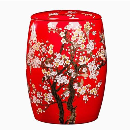 Tqoiozxa Bocaux hermétiquesBocal Bocal à Riz en céramique avec Couvercle Bocal à Riz Domestique avec Couvercle Bocal à Riz Chinois scellé de Grande capacité Bocaux distributeurs de céréales(Red,5kg)