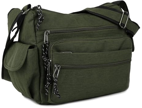 irisaa Umhängetasche Damen, Canvas Multifunkionale Schultertasche, Casual Handtasche mit vielen fächern für Schule Shopping Arbeit, Unisex, Damen Tasche:weich-grün