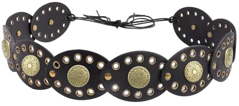 XFSRG Gürtel Damen Boho Stil Taillengürtel Damen mit Runden Metallverzierungen Modischer Damen-Gürtel für Freizeit und Partys (Schwarz)