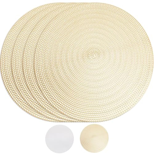 Set di 4 tovagliette dorate MOMAHUA in PVC, tovagliette scavate in metallo, tovagliette rotonde per tavola, lavabili, resistenti al calore, antiscivolo, per Natale, matrimonio, festa di compleanno