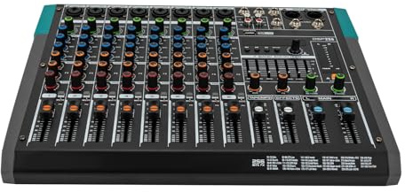 Mesa de mezclas de audio, mesa de mezclas de audio de 8 canales, alimentación fantasma de 48 V, 256 efectos de sostenibilidad, con Bluetooth, USB, pantalla LCD, salas privadas KTV, estudios de