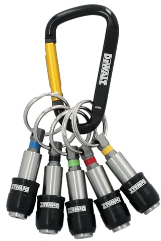 DEWALT Keyring Bit Holder Set 1/4 Inch Hex Bits, Durable Metal Bit Holder Key Chain (DWAFHLDKC5)