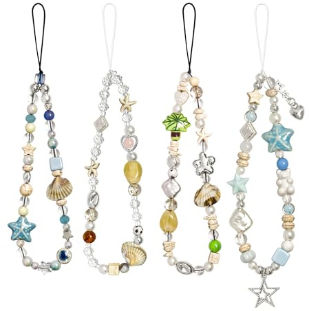 cioatu 4 Pieces Cute Phone Charms Beaded Phone Strap Aesthetic Y2K CellPhone Keychain Cute Bear Butterfly Heart Cool PhoneCharm for Bag Keychain Airpods Camera Pendants Decor (Blue Ocean Style)