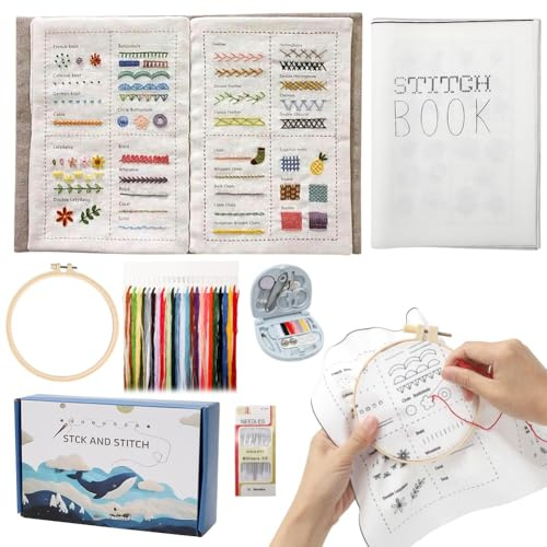 Sewing böcker för nybörjare, broderiset för nybörjare, broderiset för vuxna, kreativt set för vuxna, linnebroderibok med en mängd olika mönster med stickinstruktioner, syverktyg och videor